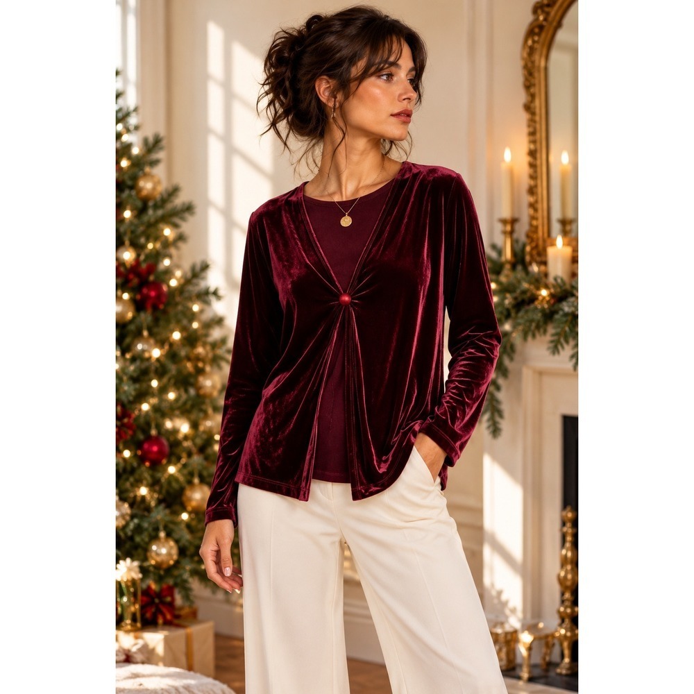 Vintage Burgundy Velvet Top M Made USA Draped Long Sleeve Whimsigoth 90s